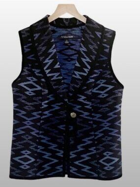 Pendleton vintage black blue with black suede leather wool trim western vest M